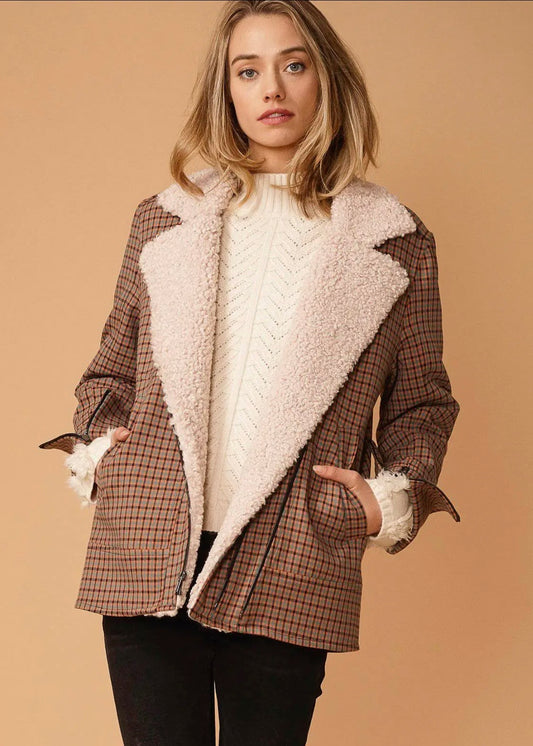 Asymmetrical Zip-Front Plaid Coat