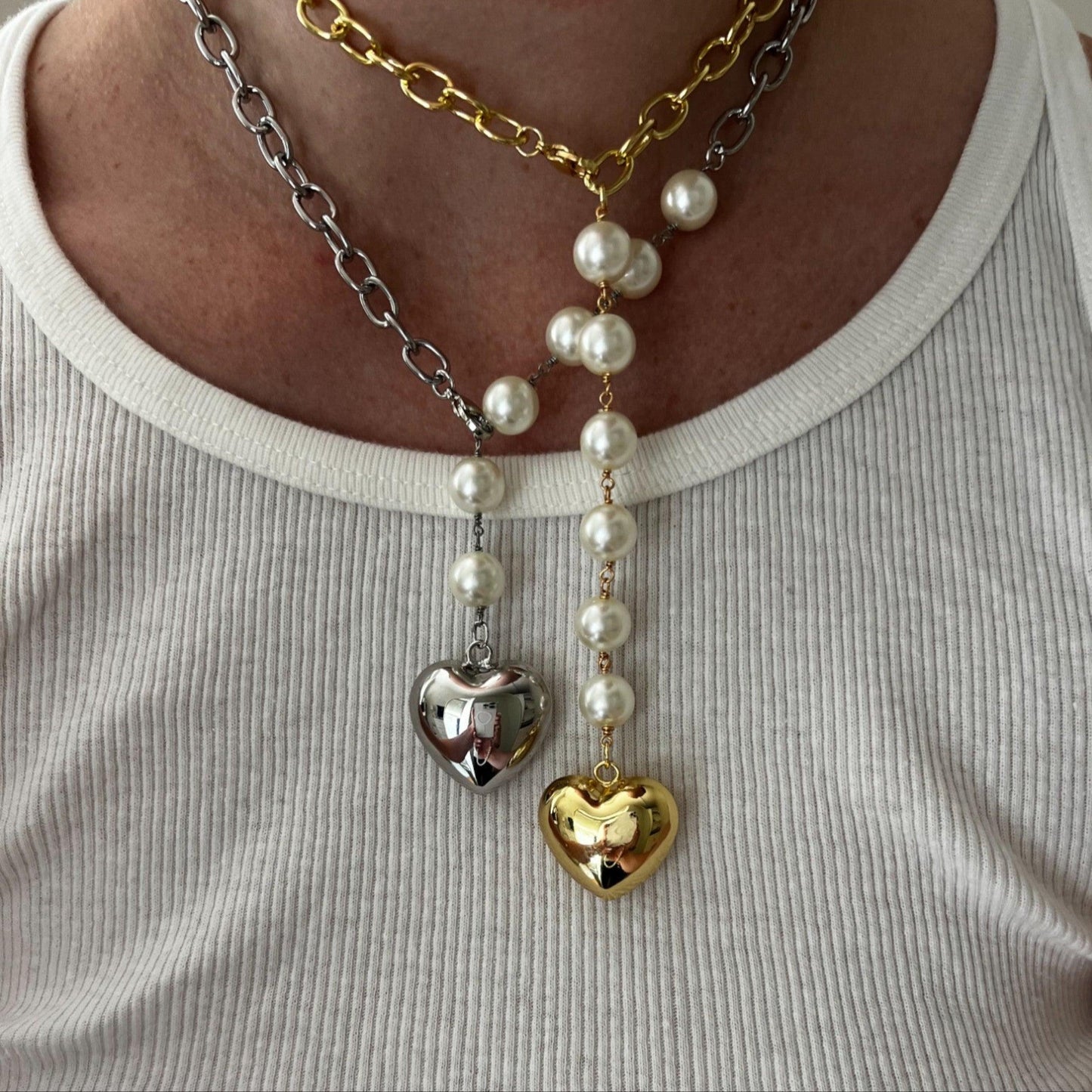 Puffy Heart Pearl Necklace