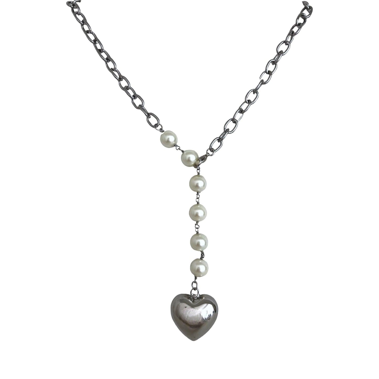 Puffy Heart Pearl Necklace