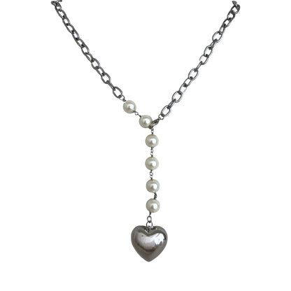Puffy Heart Pearl Necklace