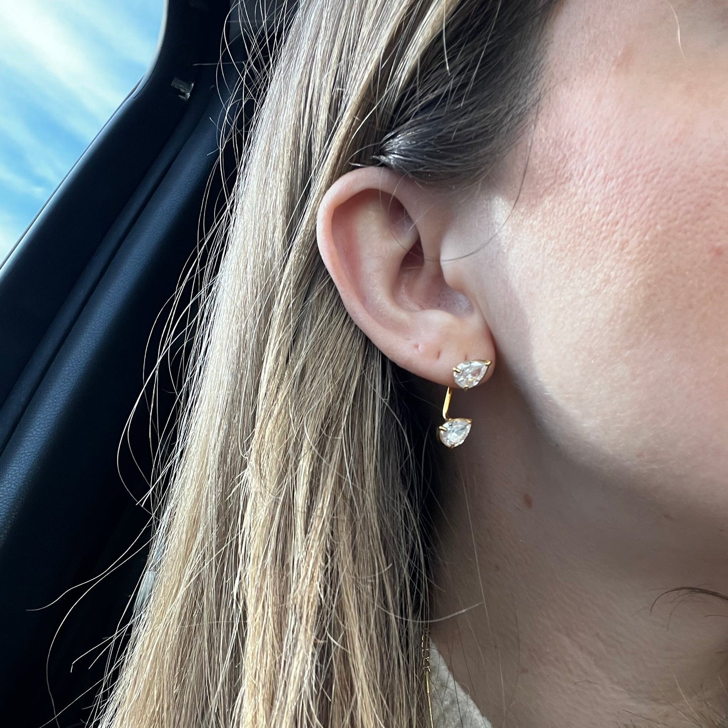 Double CZ Teardrop Stud