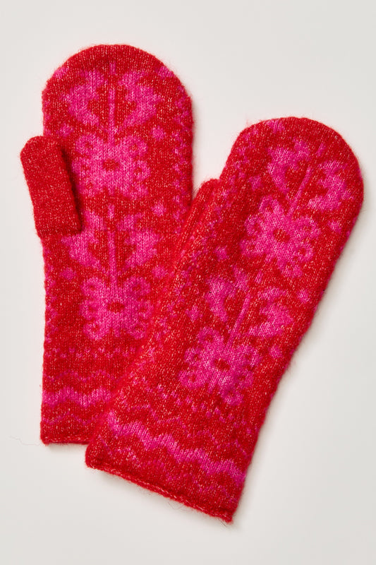 Folk Mitten - Red x Pink