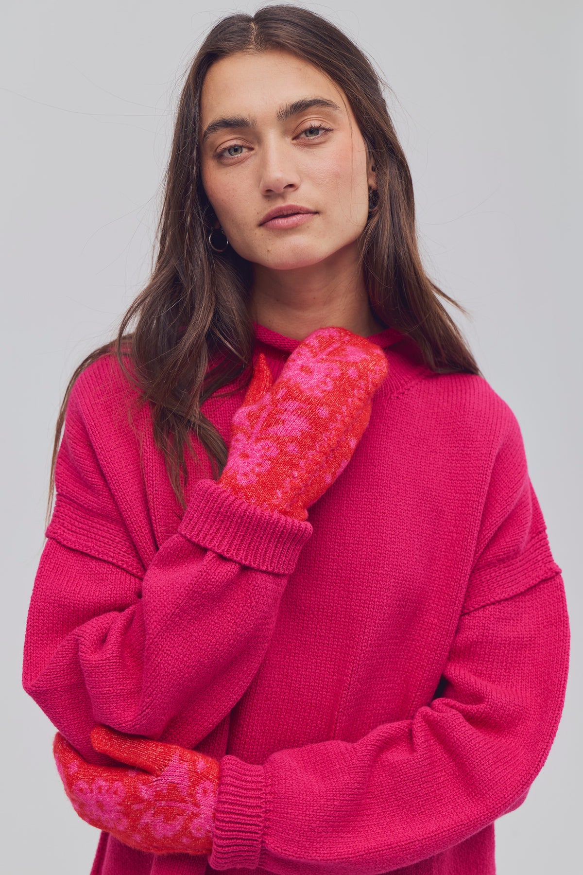 Folk Mitten - Red x Pink