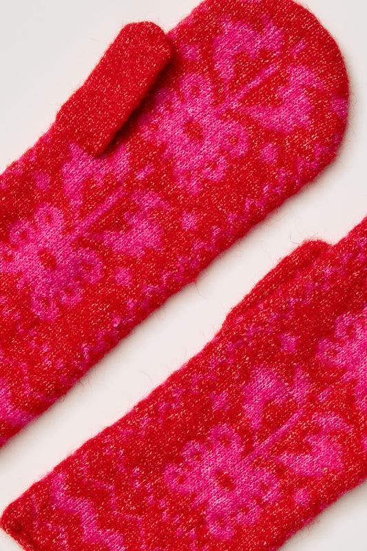 Folk Mitten - Red x Pink