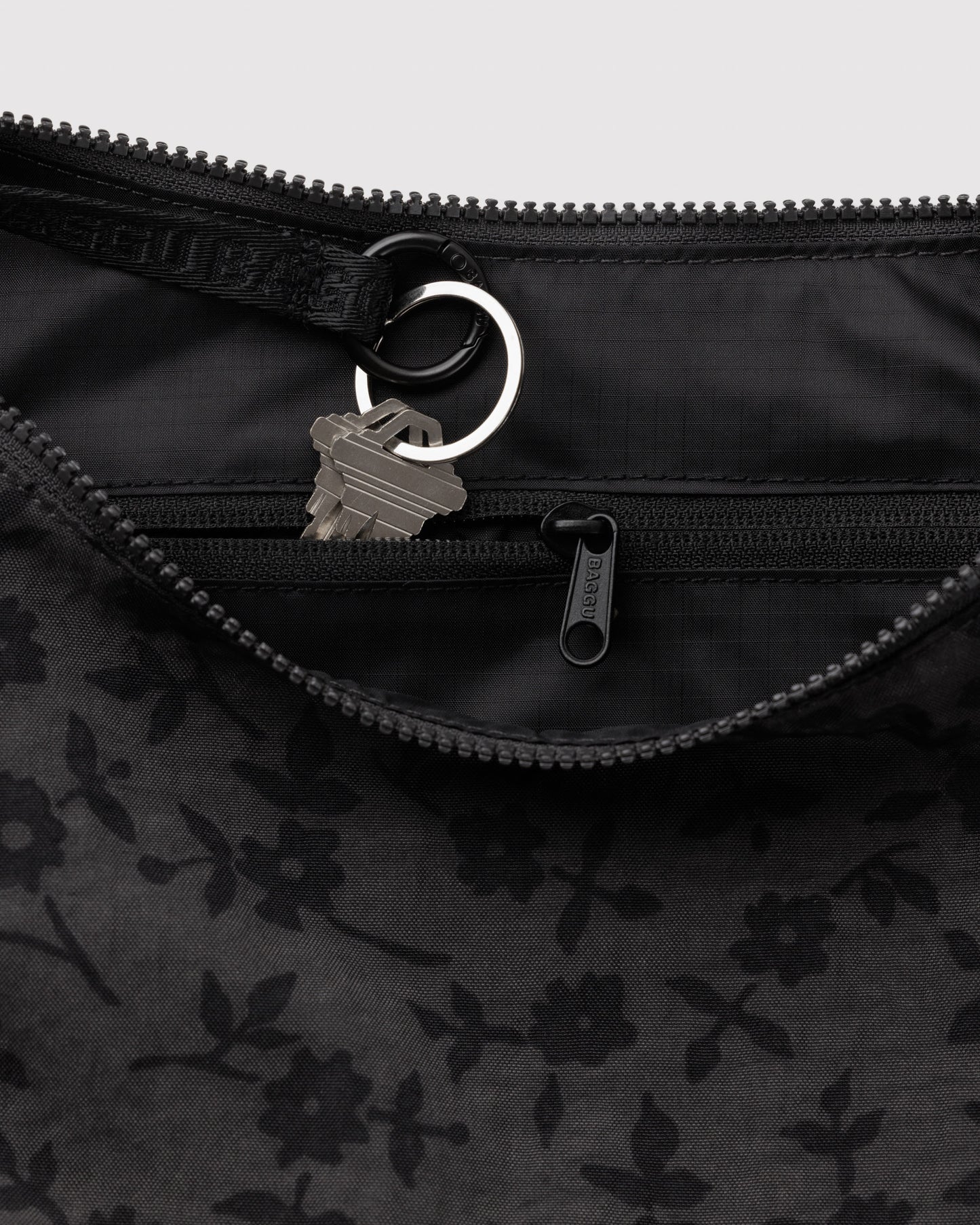 Medium Nylon Crescent Bag - Charcoal Ditsy Floral