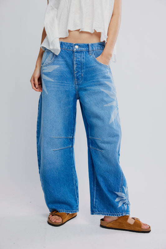 Good Luck Printed Barrel Jeans - Sun Fade