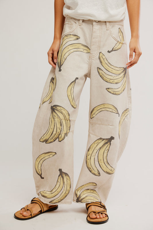 Good Luck Printed Barrel Jeans - Go Bananas