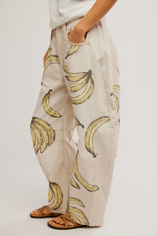 Good Luck Printed Barrel Jeans - Go Bananas