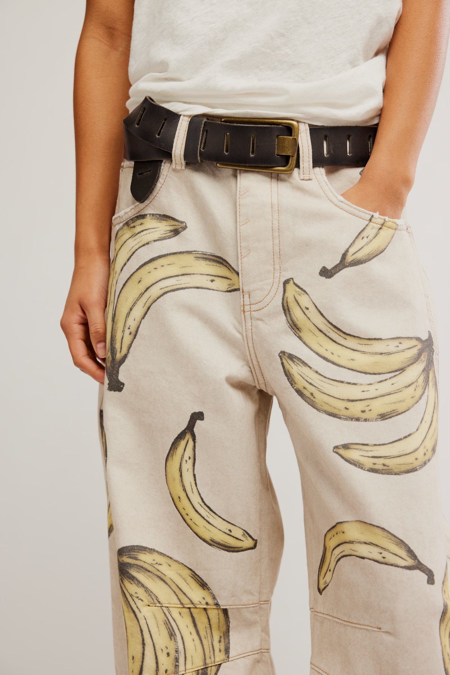 Good Luck Printed Barrel Jeans in Go Bananas