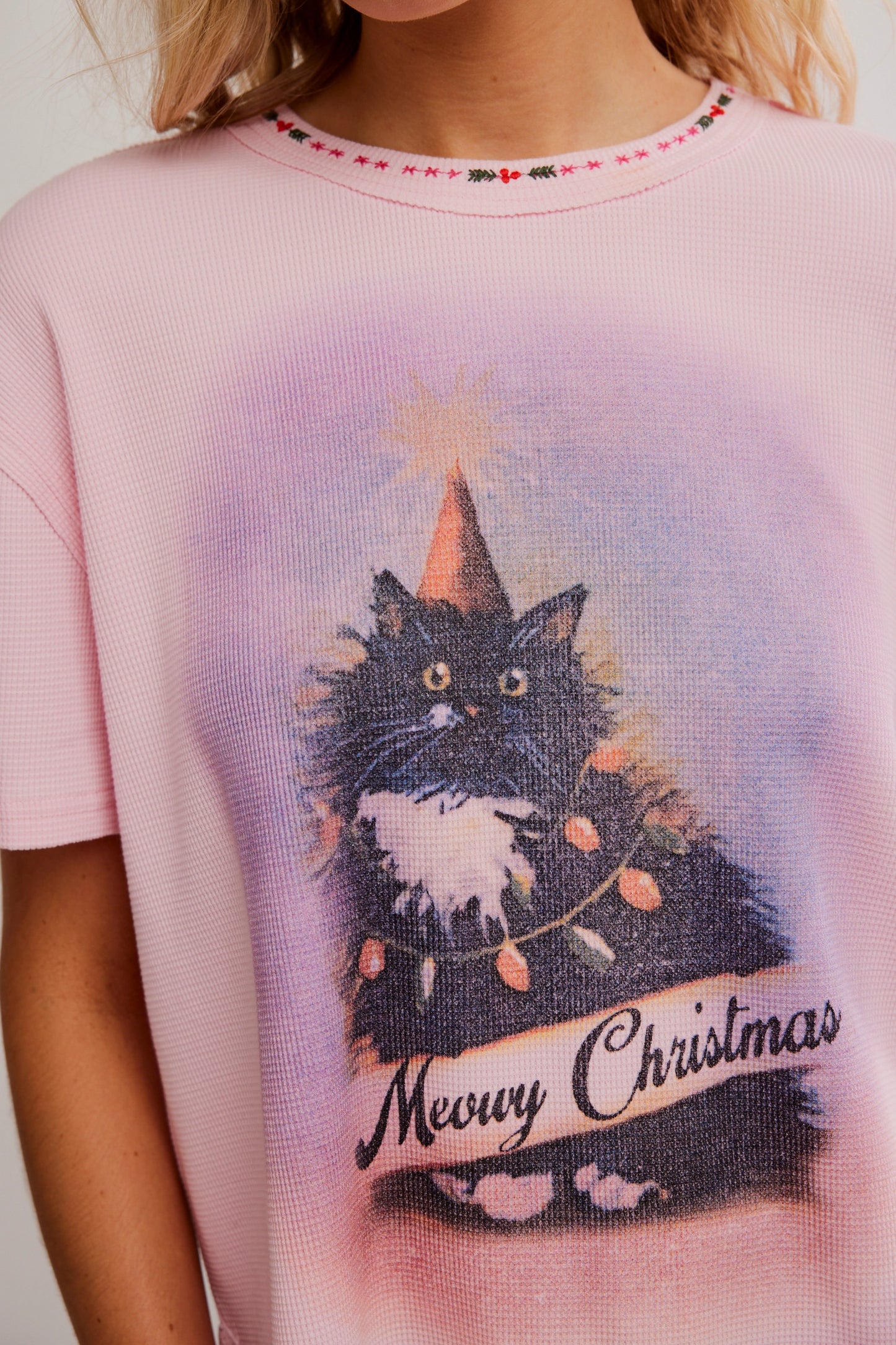 Merry Meowy Tee in Pink