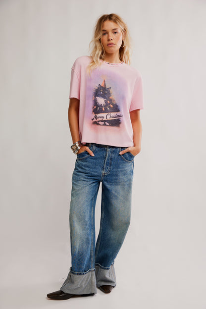 Merry Meowy Tee in Pink