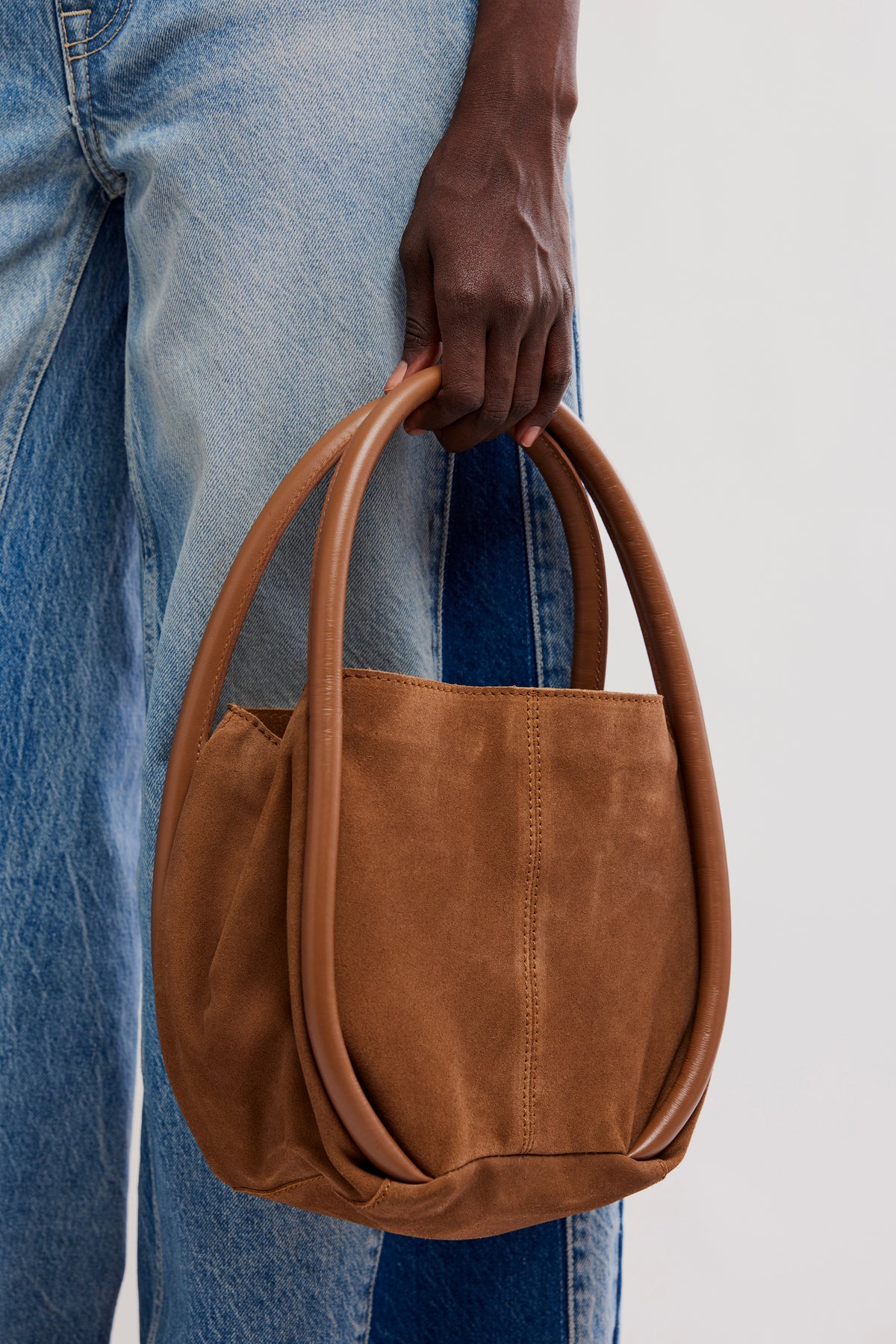 Barlow Suede Bucket Bag in Cognac