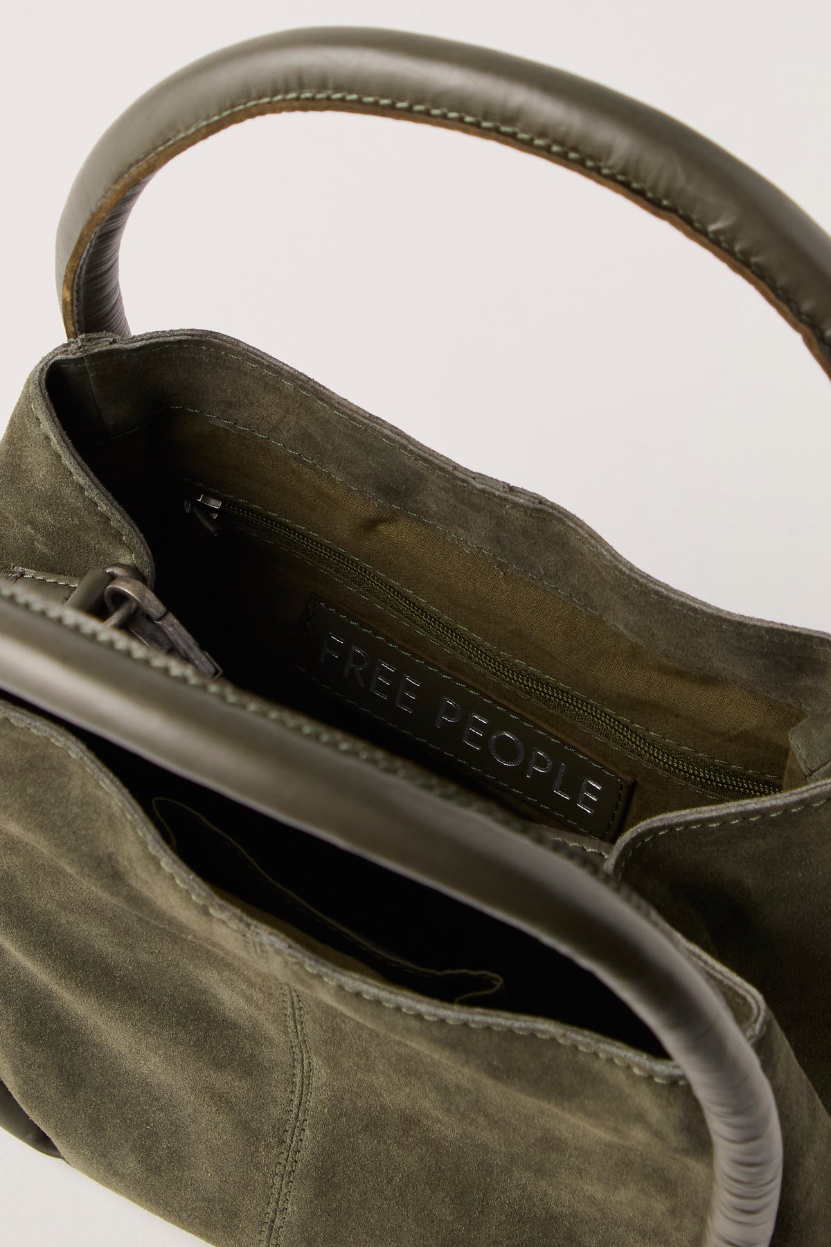 Barlow Suede Bucket Bag in Dark Olive