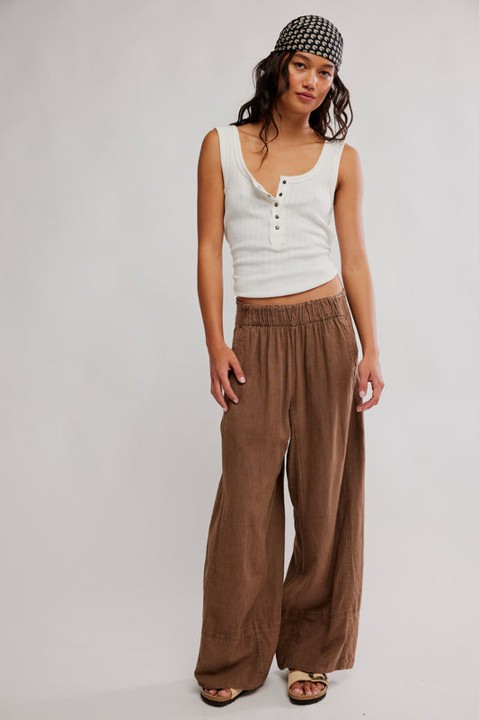 Day's End Linen Pull-On Pants in Double Espresso