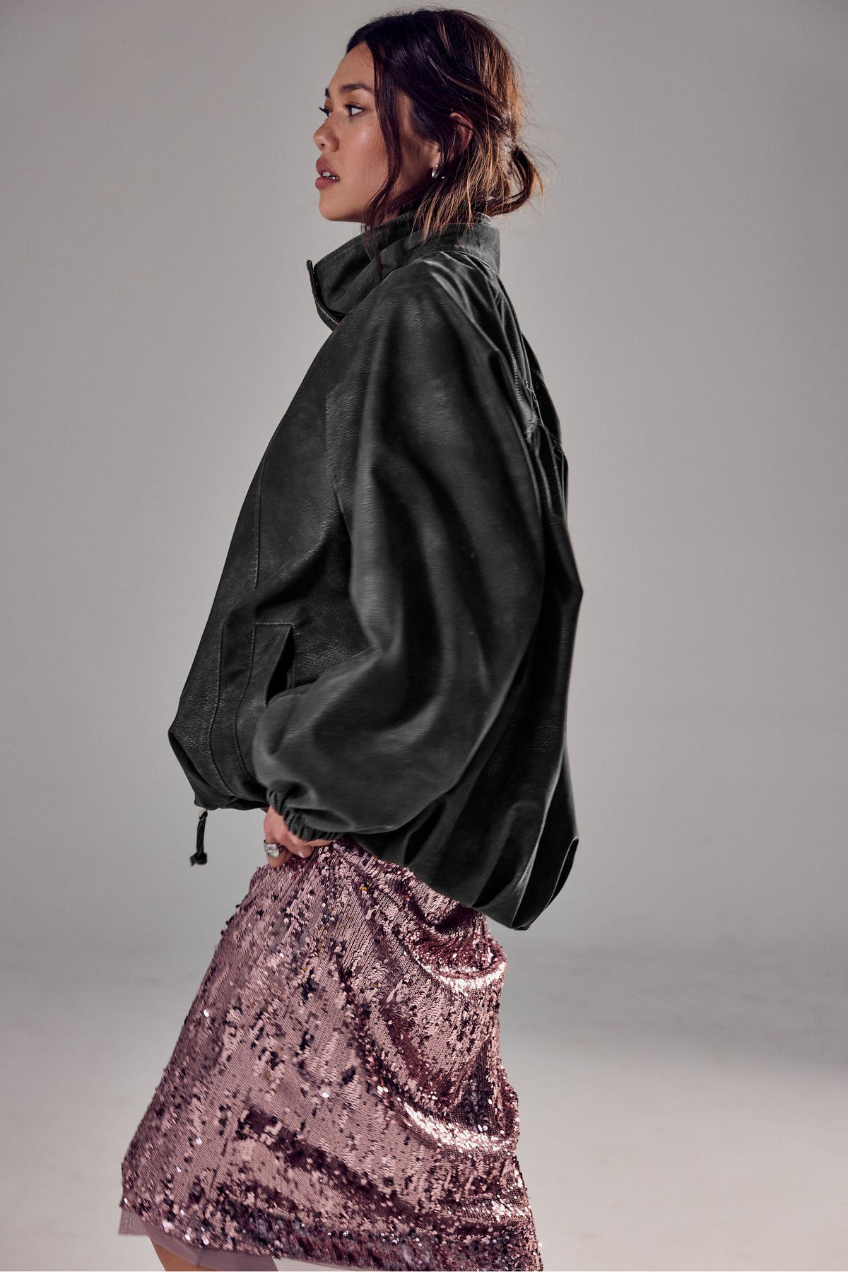 Chelsea Vegan Suede Funnel-Neck Jacket