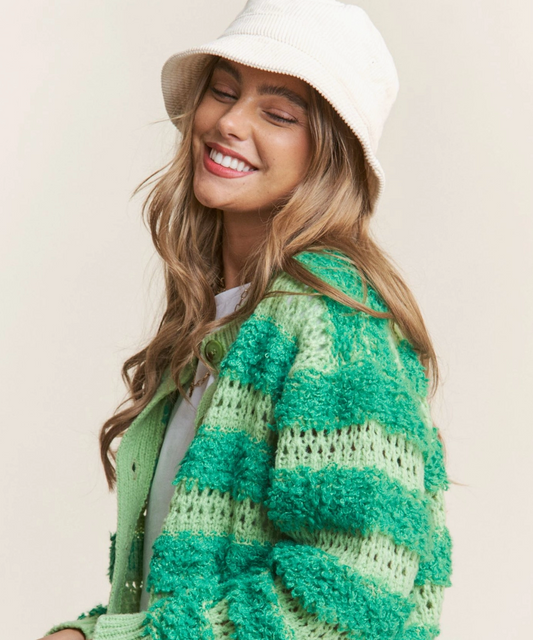 Fuzzy Stripe Cardigan
