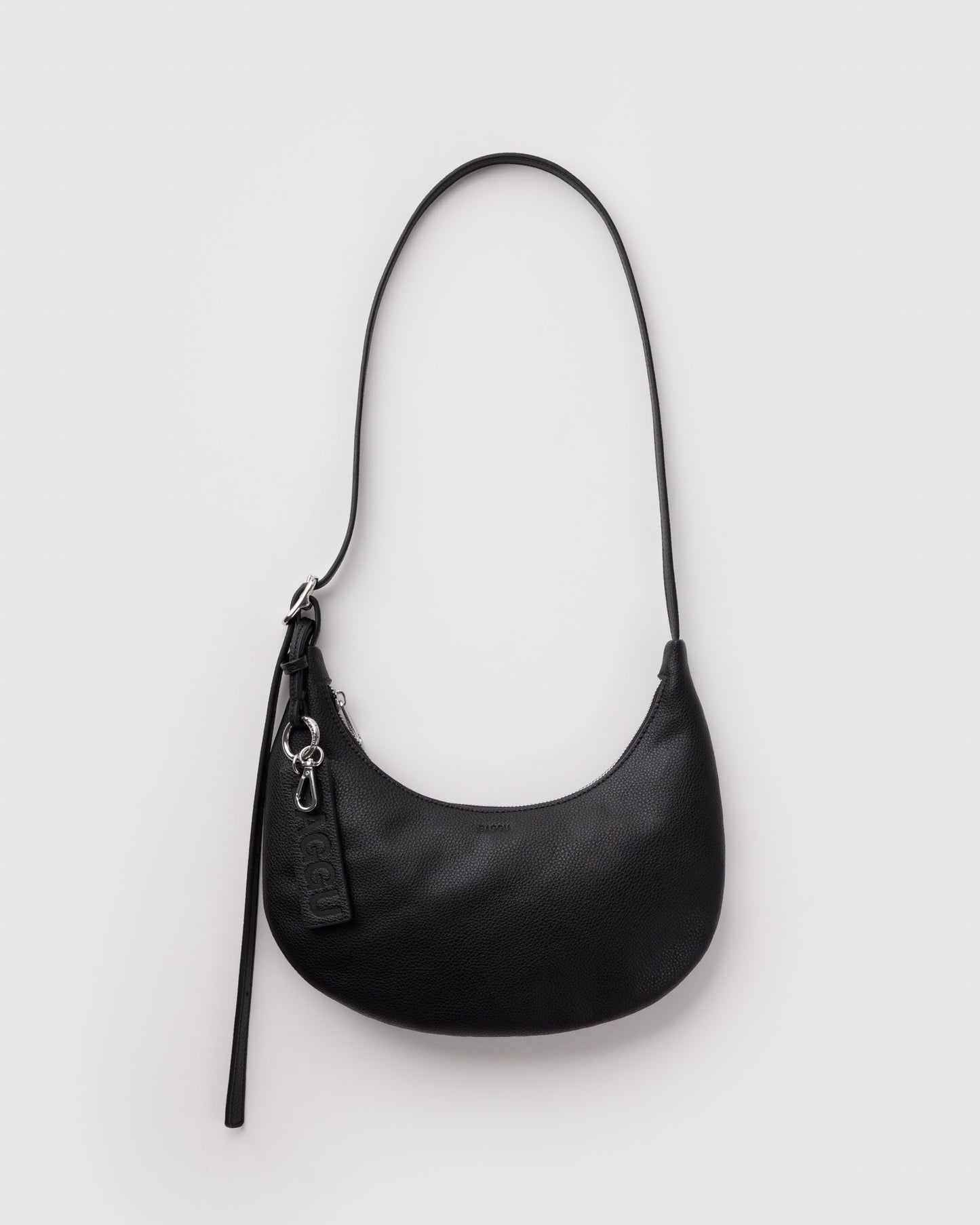 Small Recycled Leather Flat Crescent - Black