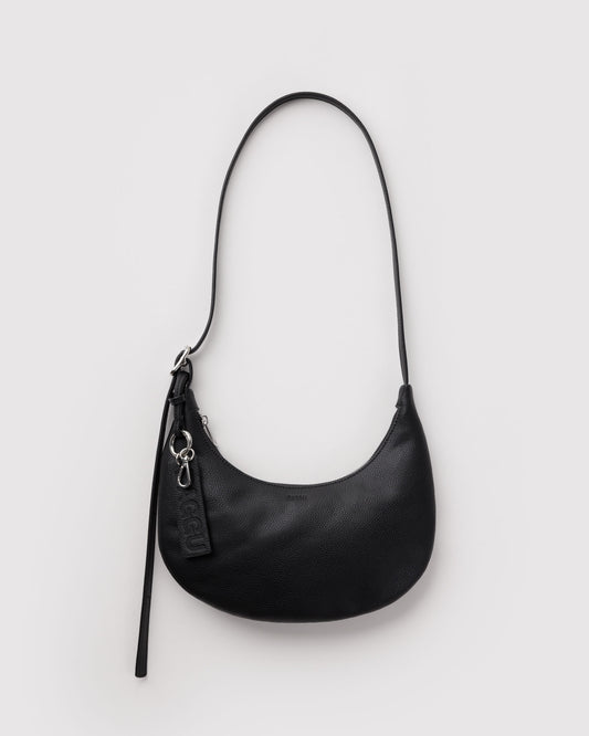 Small Recycled Leather Flat Crescent - Black