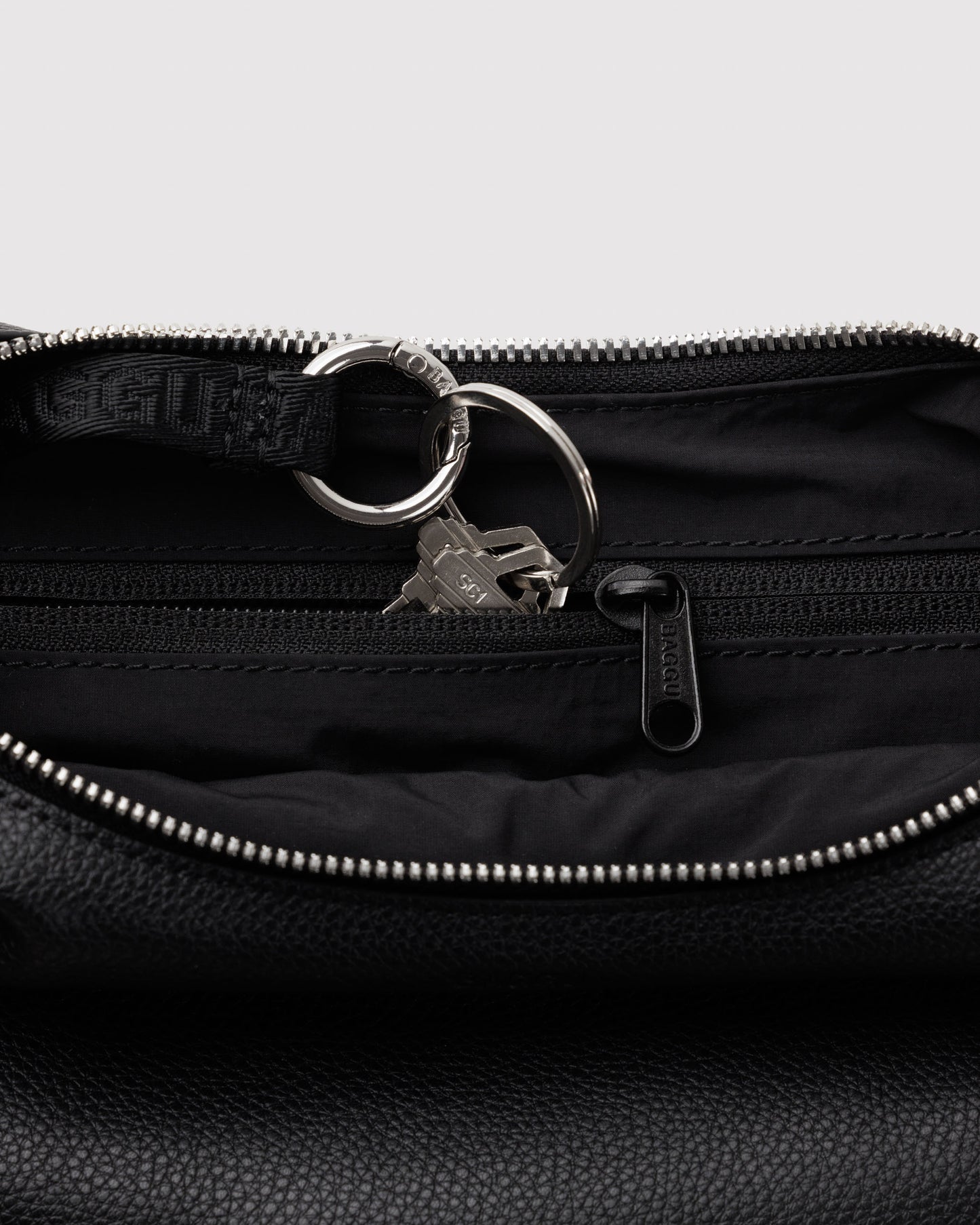 Small Recycled Leather Flat Crescent - Black
