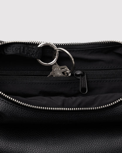 Small Recycled Leather Flat Crescent - Black
