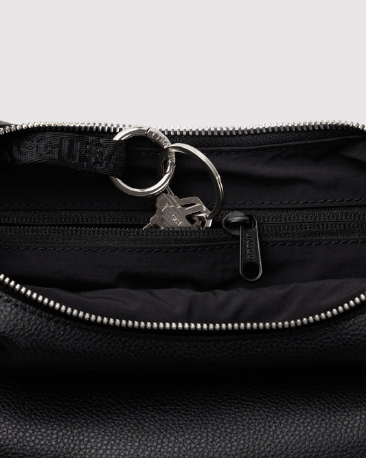 Small Recycled Leather Flat Crescent - Black