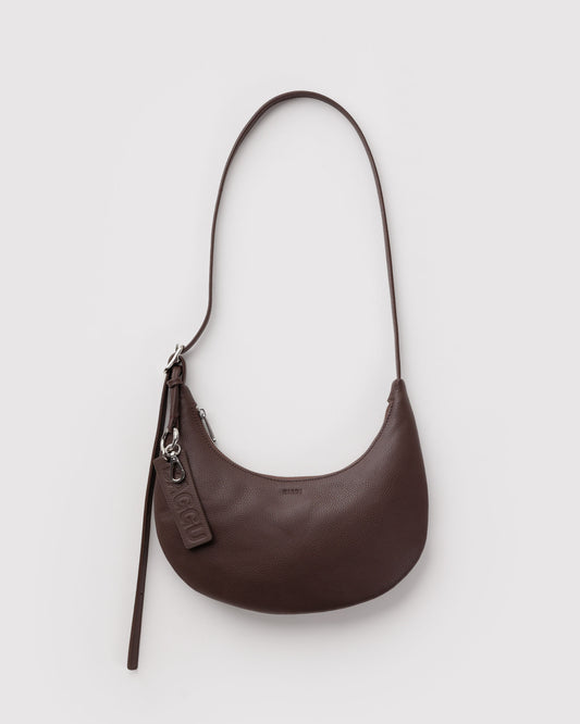 Small Recycled Leather Flat Crescent - Brown
