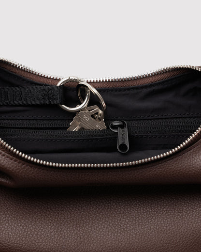 Small Recycled Leather Flat Crescent - Brown