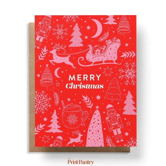 Red & Pink Merry Christmas Card