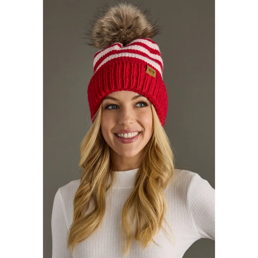 Red & Pink Striped Pom Hat