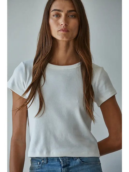 Short Sleeve Knit Crop Top in White