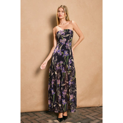 Violet Ink Strapless Drop Waist Maxi Dress