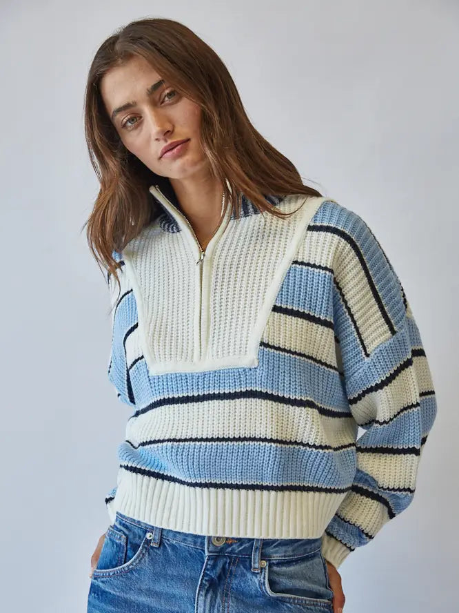 Color Block Half-Zip in Blue