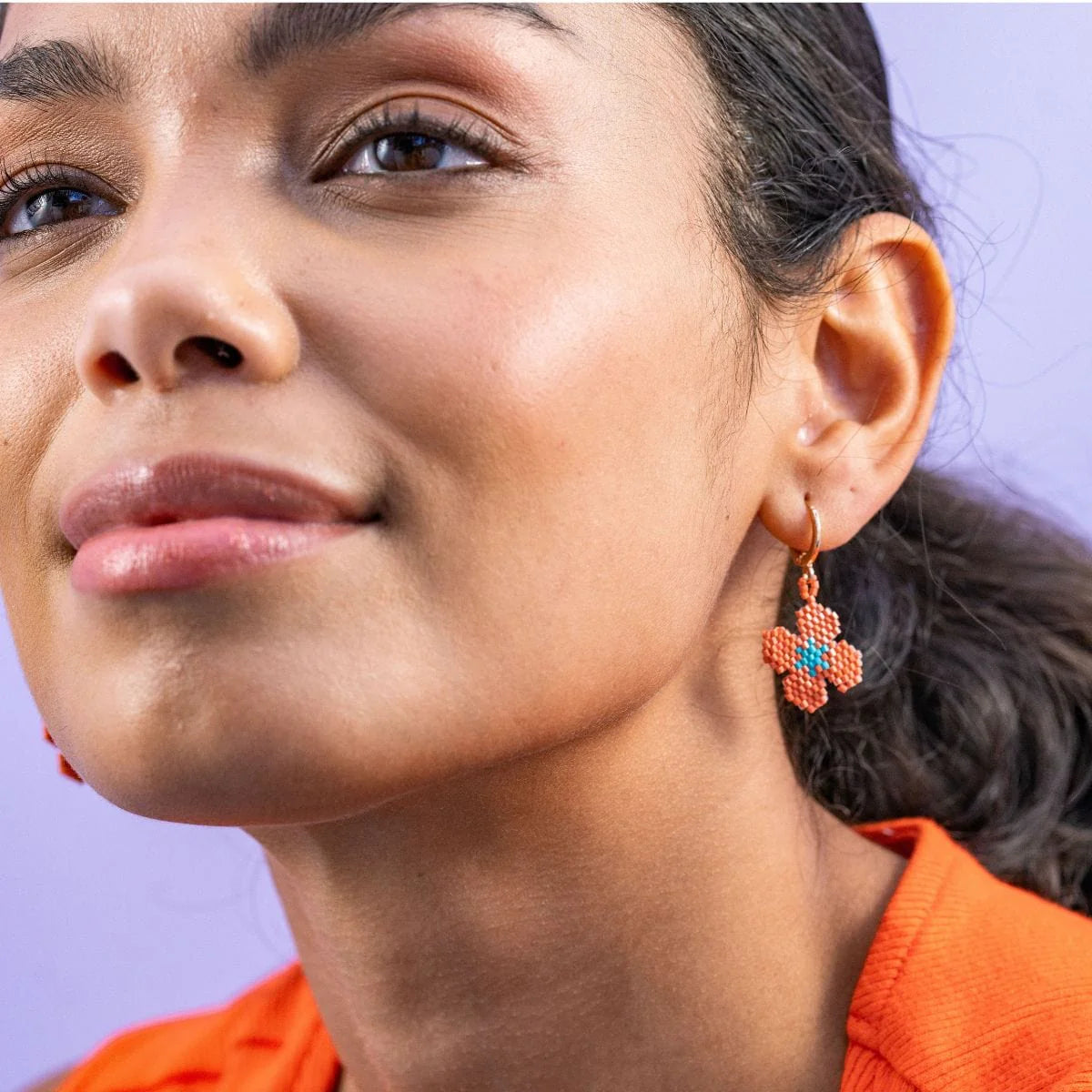Blossom Four Petal Flower Drop Earrings - Coral