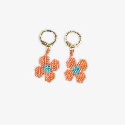 Blossom Four Petal Flower Drop Earrings - Coral