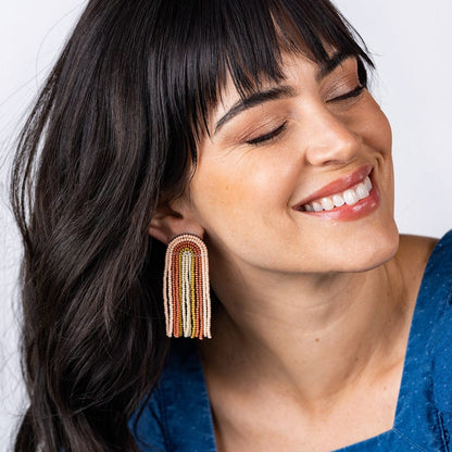 Skylar Rainbow Stripe Beaded Fringe Earrings
