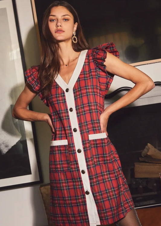 Plaid Button Front Dress