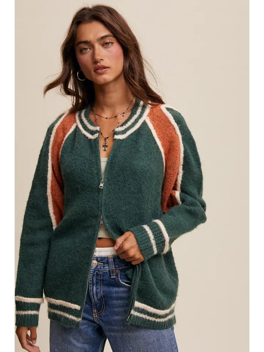 Colorblock Fuzzy Knit Jacket