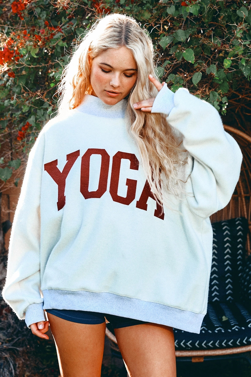 'Pilates & Yoga' Reversible Mockneck Sweatshirt