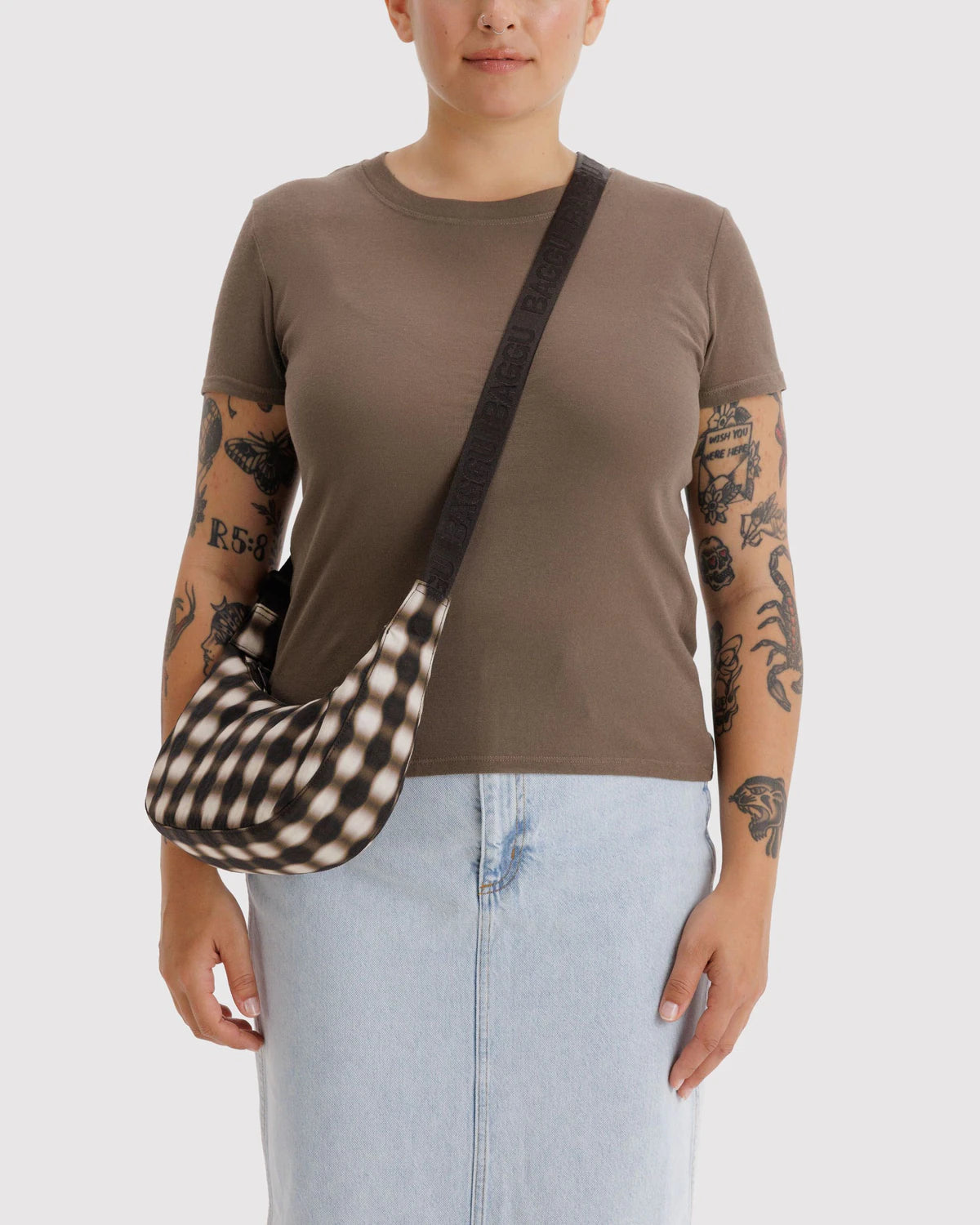 Small Nylon Crescent Bag - Blurred Gingham