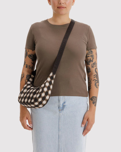 Small Nylon Crescent Bag - Blurred Gingham