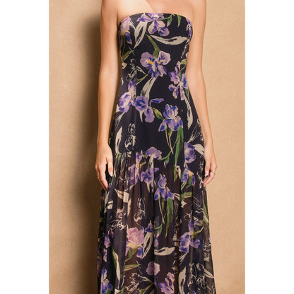 Violet Ink Strapless Drop Waist Maxi Dress