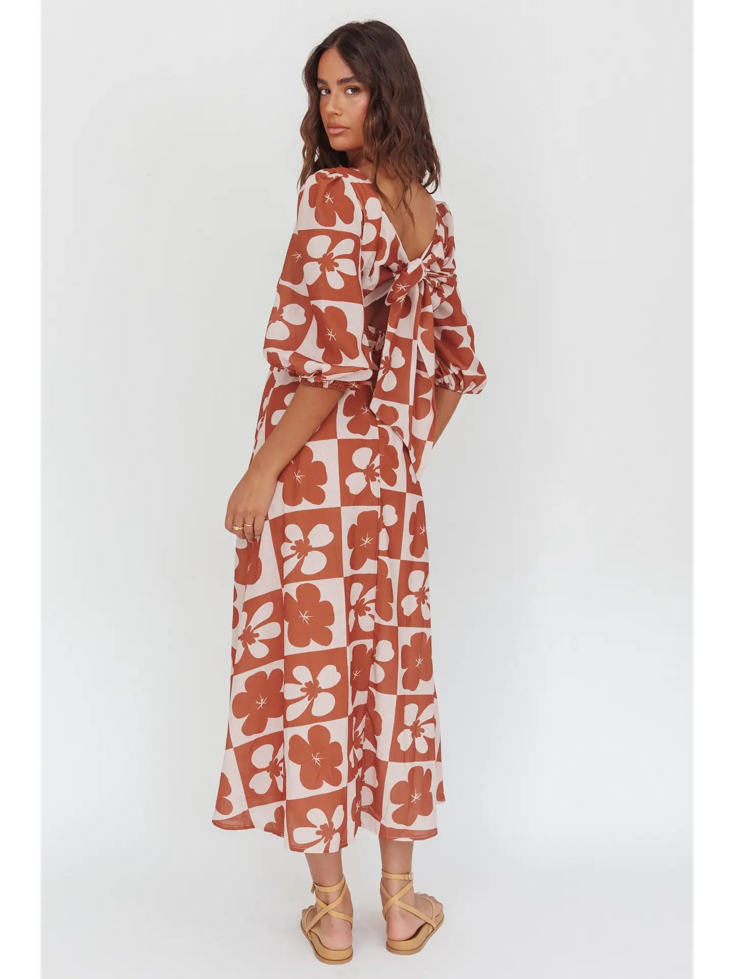 Boat Neck Floral Maxi Dres