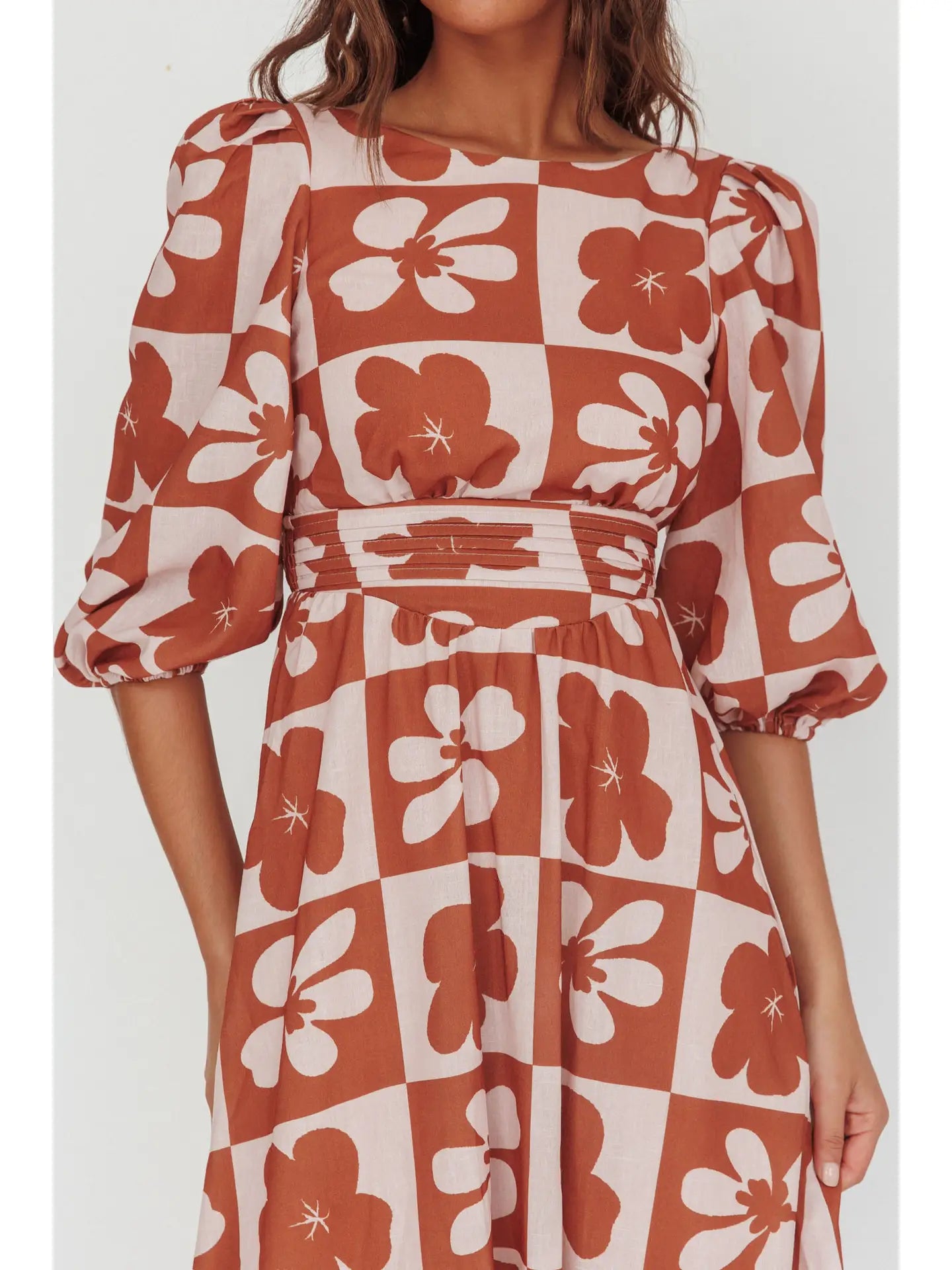 Boat Neck Floral Maxi Dres