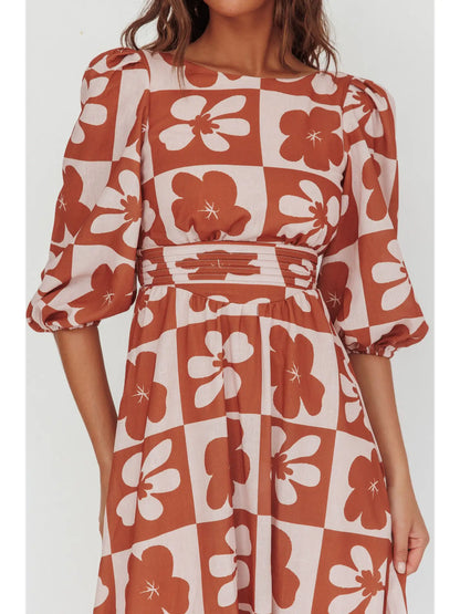 Boat Neck Floral Maxi Dres
