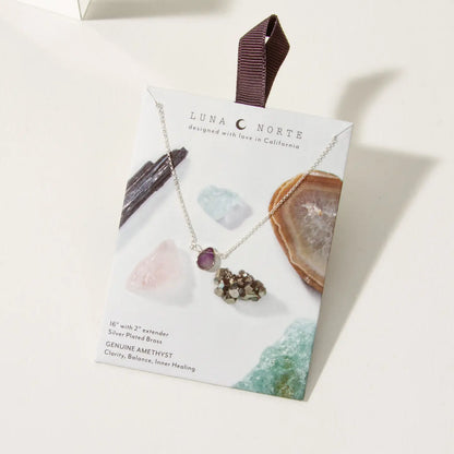 Silver Delicate Gemstone Necklace - Amethyst