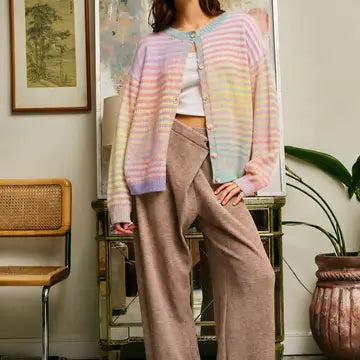Space-Dye Striped Button-Down Cardigan
