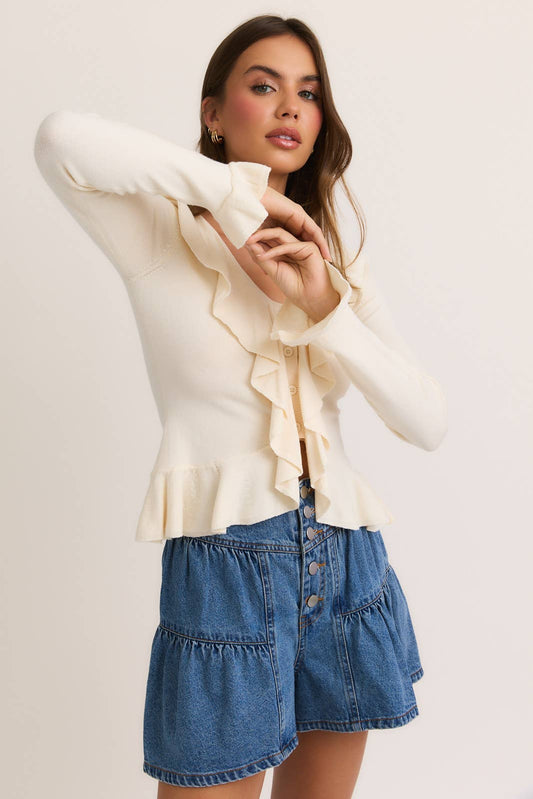 Ruffled V-Neck Sweater