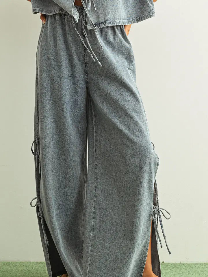 Wide Leg Tie-Up Jeans
