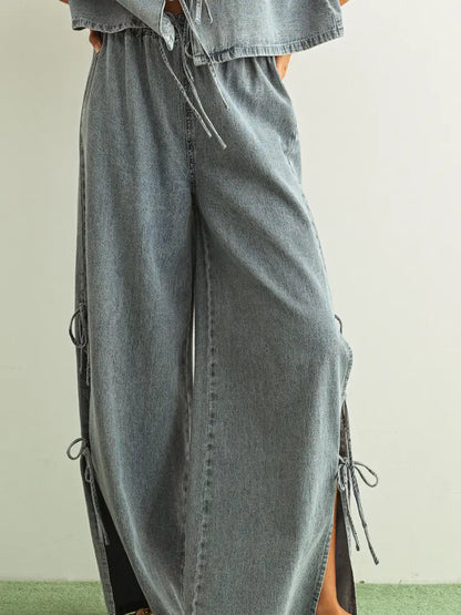 Wide Leg Tie-Up Jeans