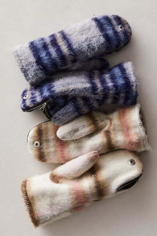 Flannel Zip Open Mittens